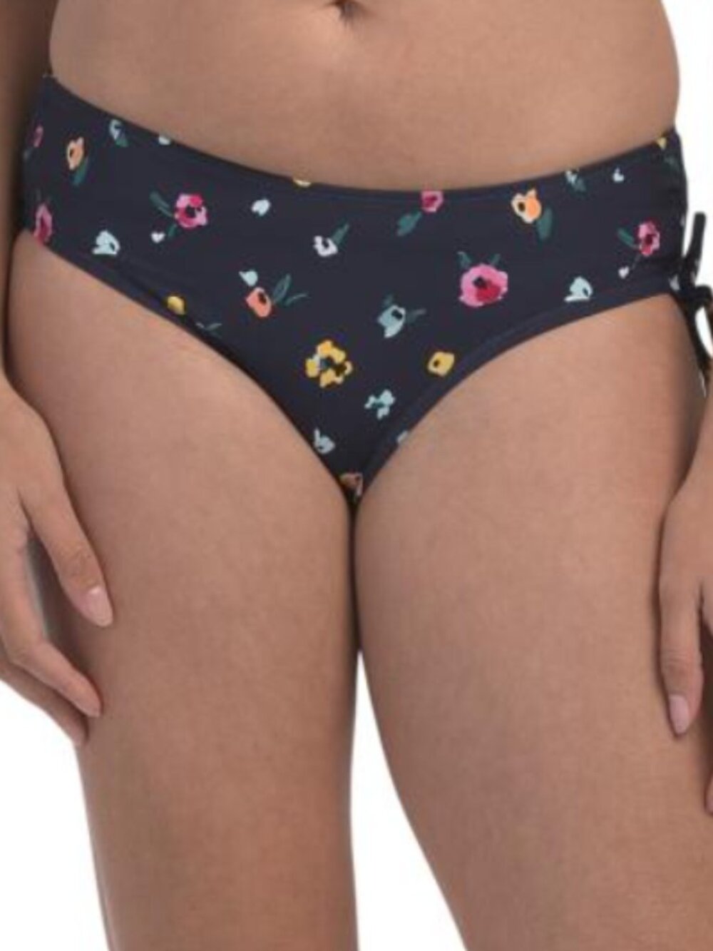 NWT! Anne Cole Alex Side Tie Swim Bottoms Floral Dark Navy Size L